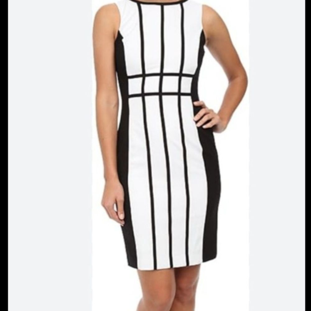 Calvin Klein Elegant Black and White Striped Dress Size 4‎ - Picture 2 of 10